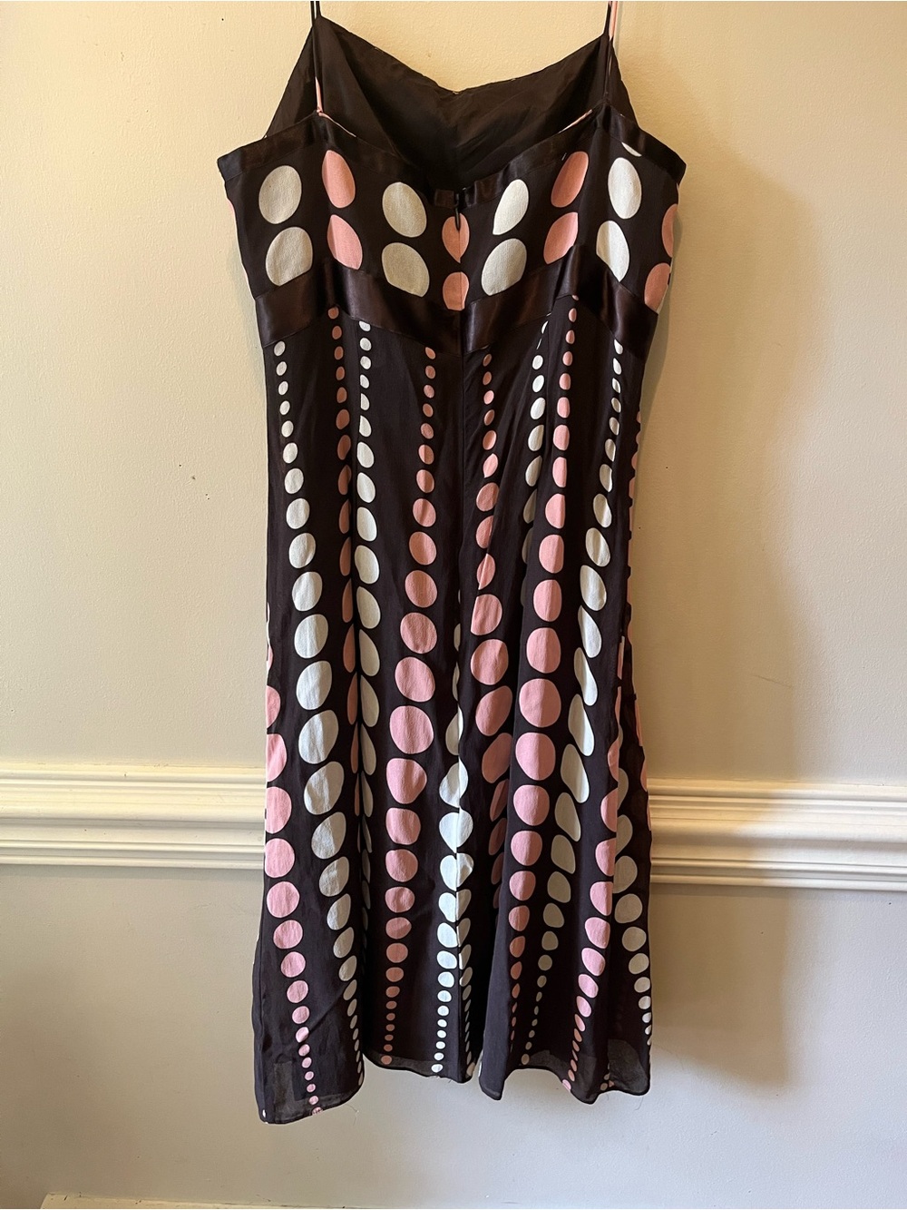 Vintage Y2K brown and pink polka dot spaghetti strap dress size 8 juniors - Picture 6 of 8
